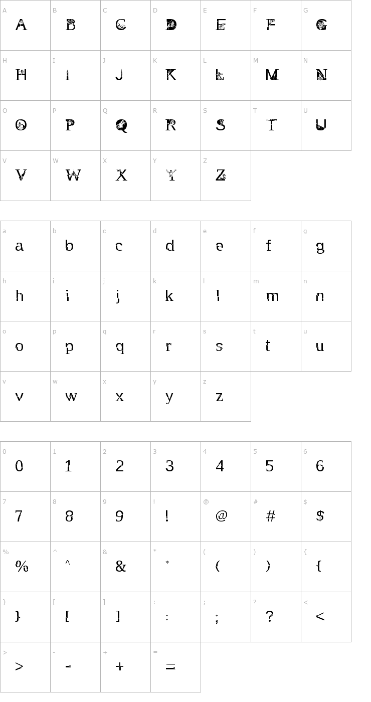 Character Map TAK Enchanted Font