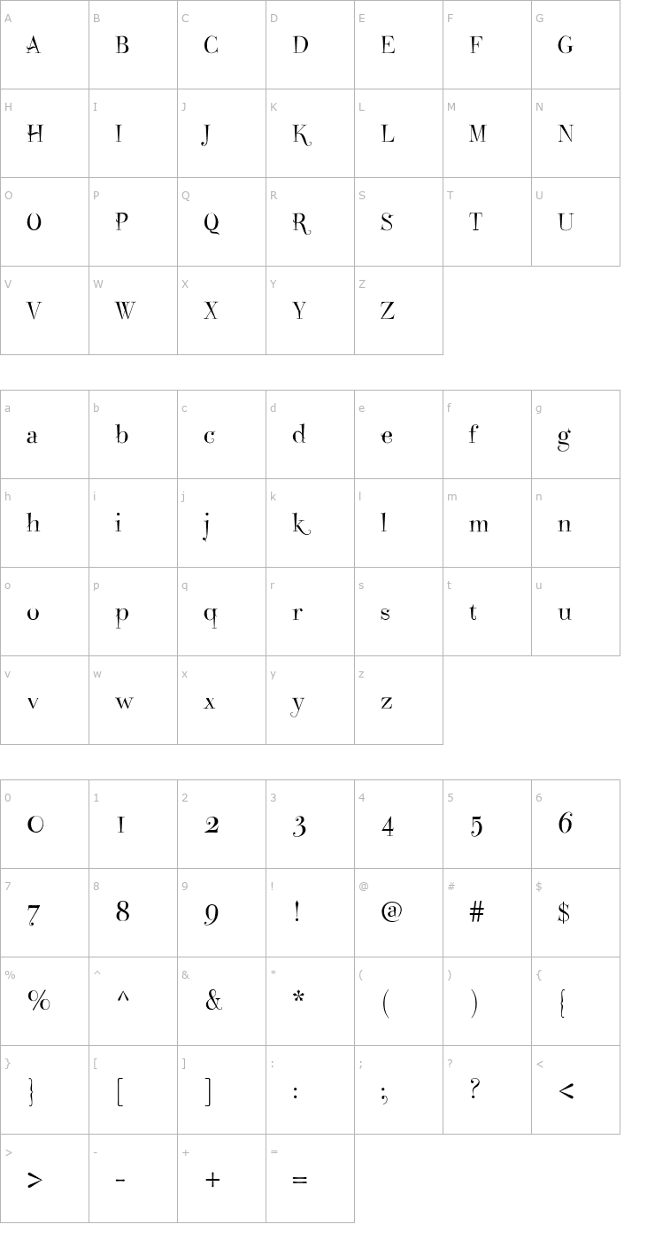 Character Map Take Five Plain PDF Font