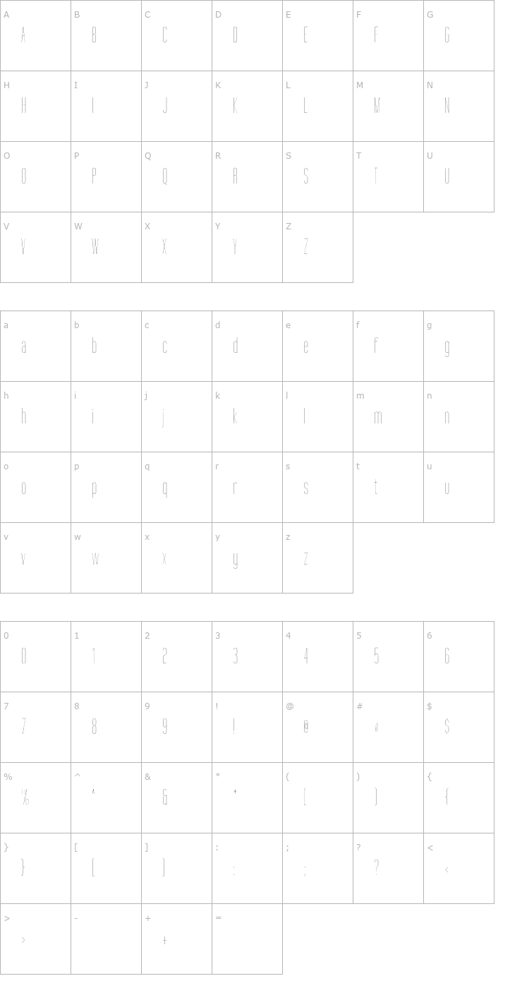 Character Map Tall Films Fine Font