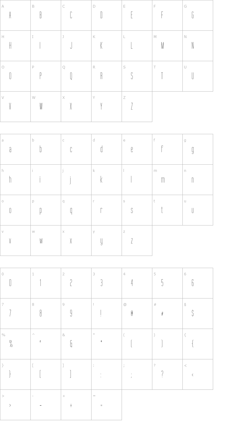 Character Map Tall Films Font