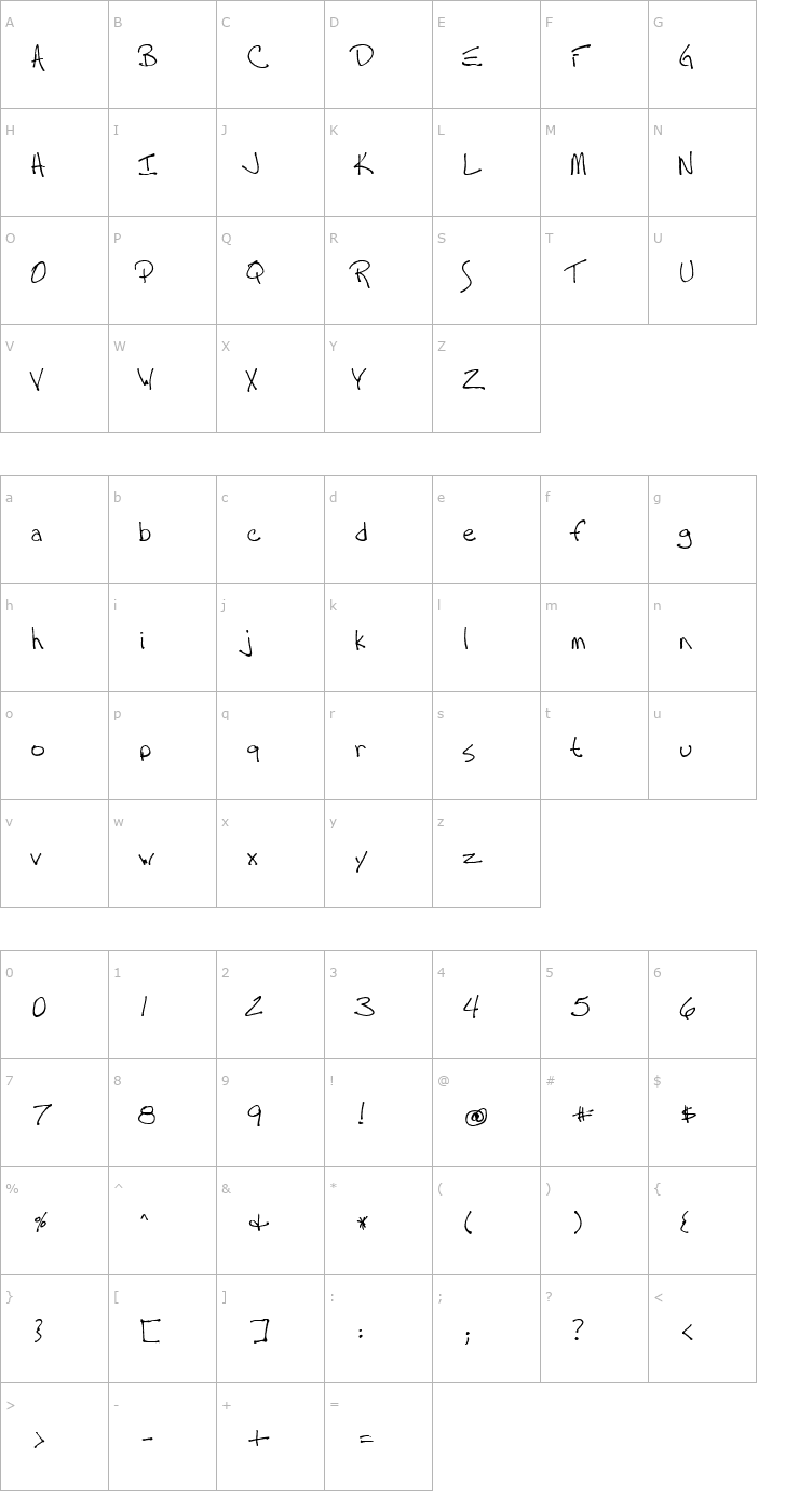 Character Map Tall Paul Font