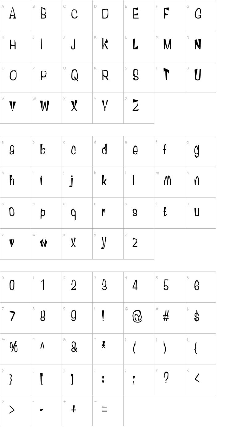 Character Map Tall Sally Font