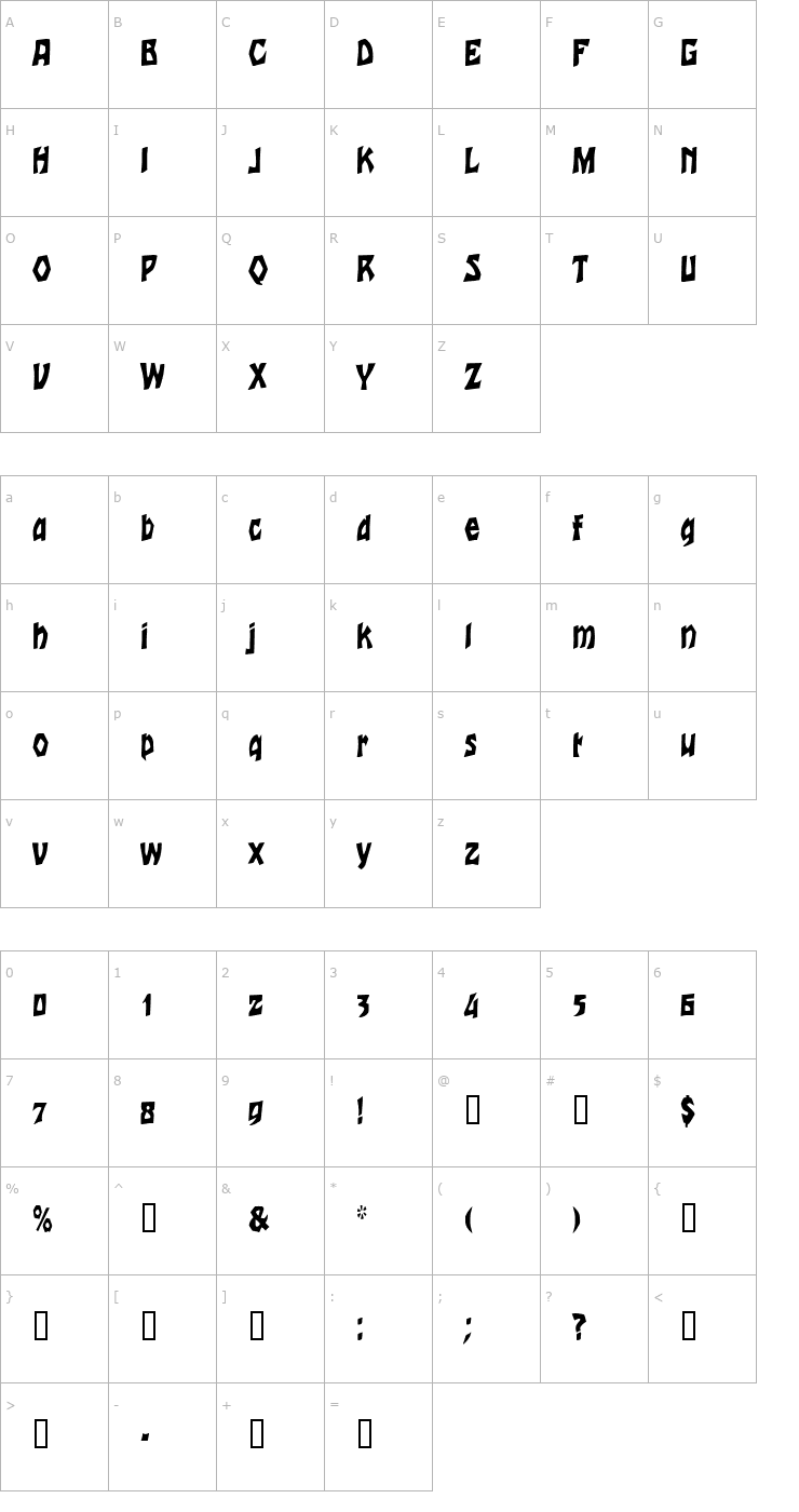 Character Map TalonCondensed Font