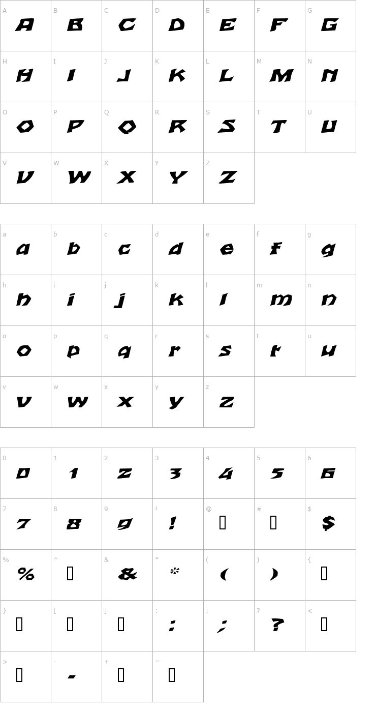 Character Map TalonExtended Italic Font