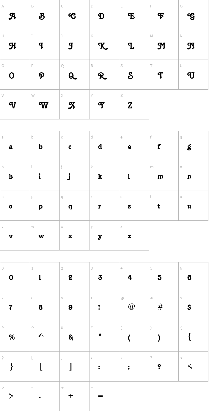 Character Map Tambourine Regular Font