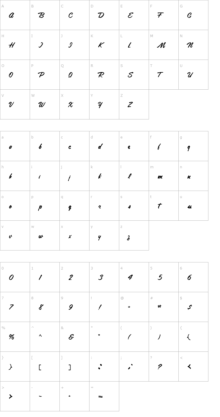 Character Map Tamte Semi-Script Regular Font
