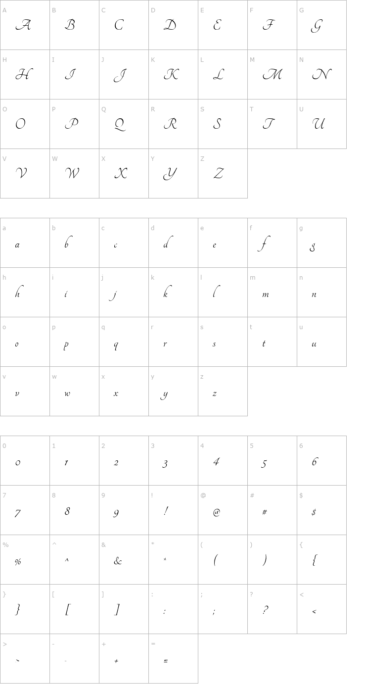 Character Map Tangerine Font