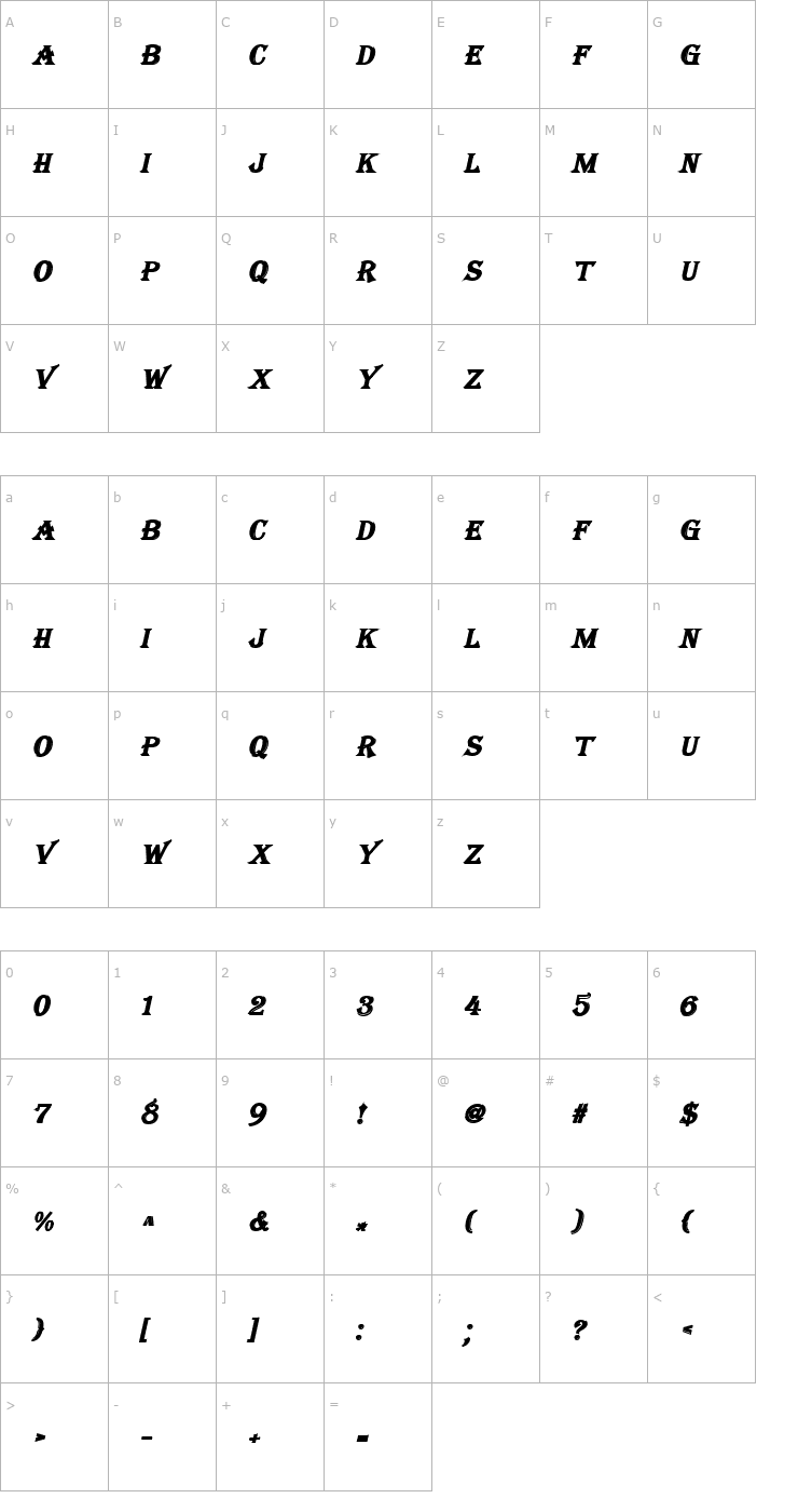 Character Map Tangiers BoldItalic Font