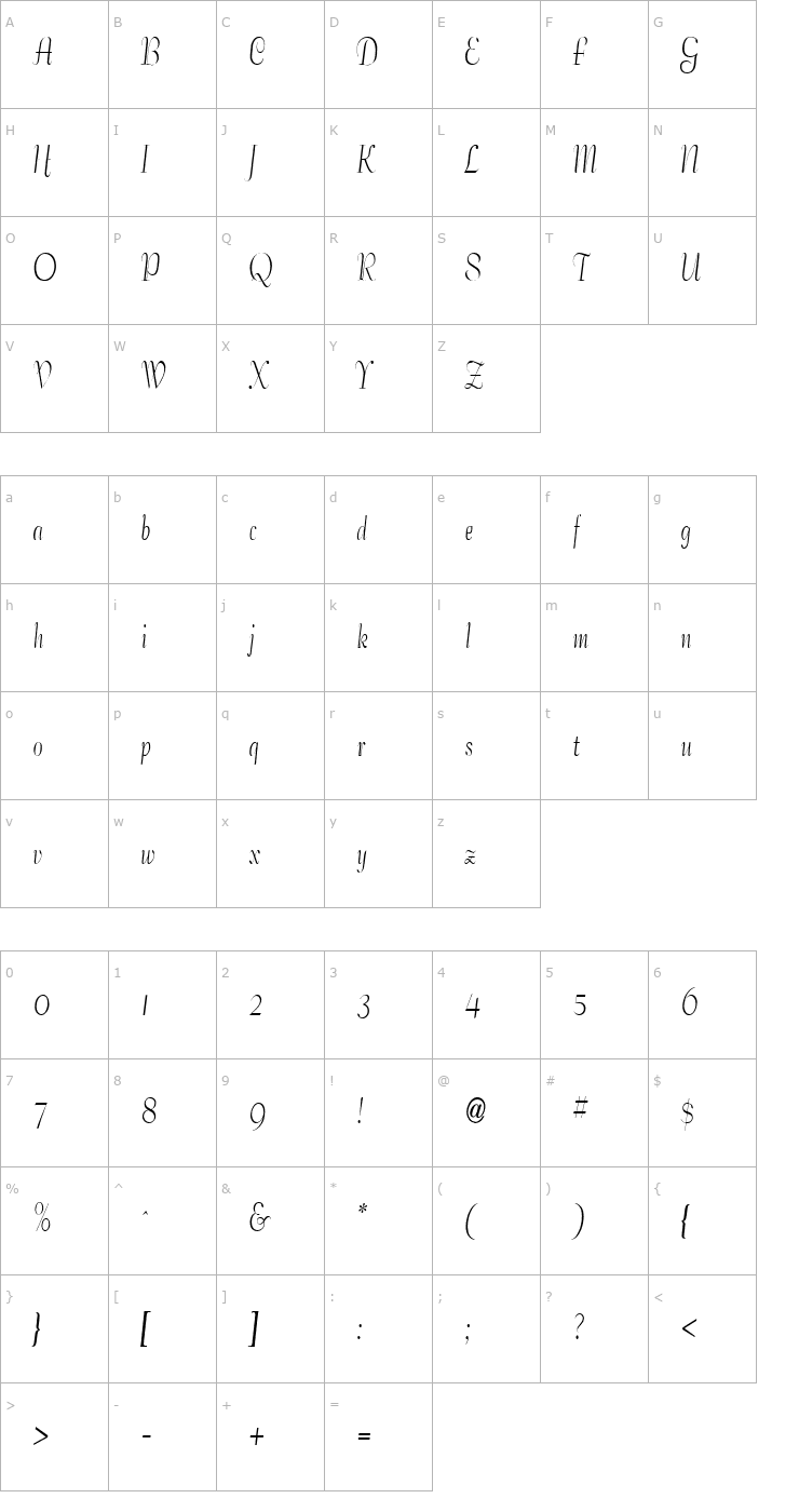 Character Map Tango Condensed Normal Font