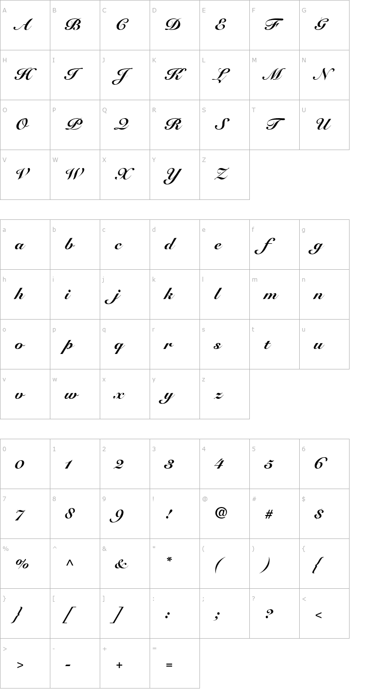 Character Map Tango Script Black SSi Black Font