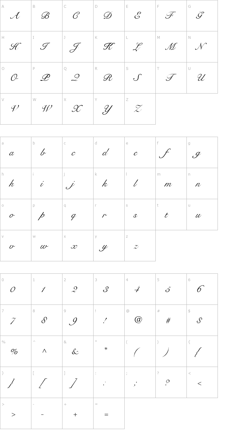 Character Map Tango Script SSi Font