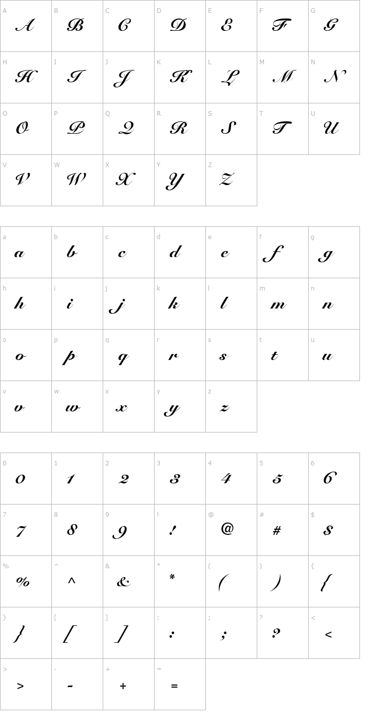 Character Map TangoScriptBlackSSK Font
