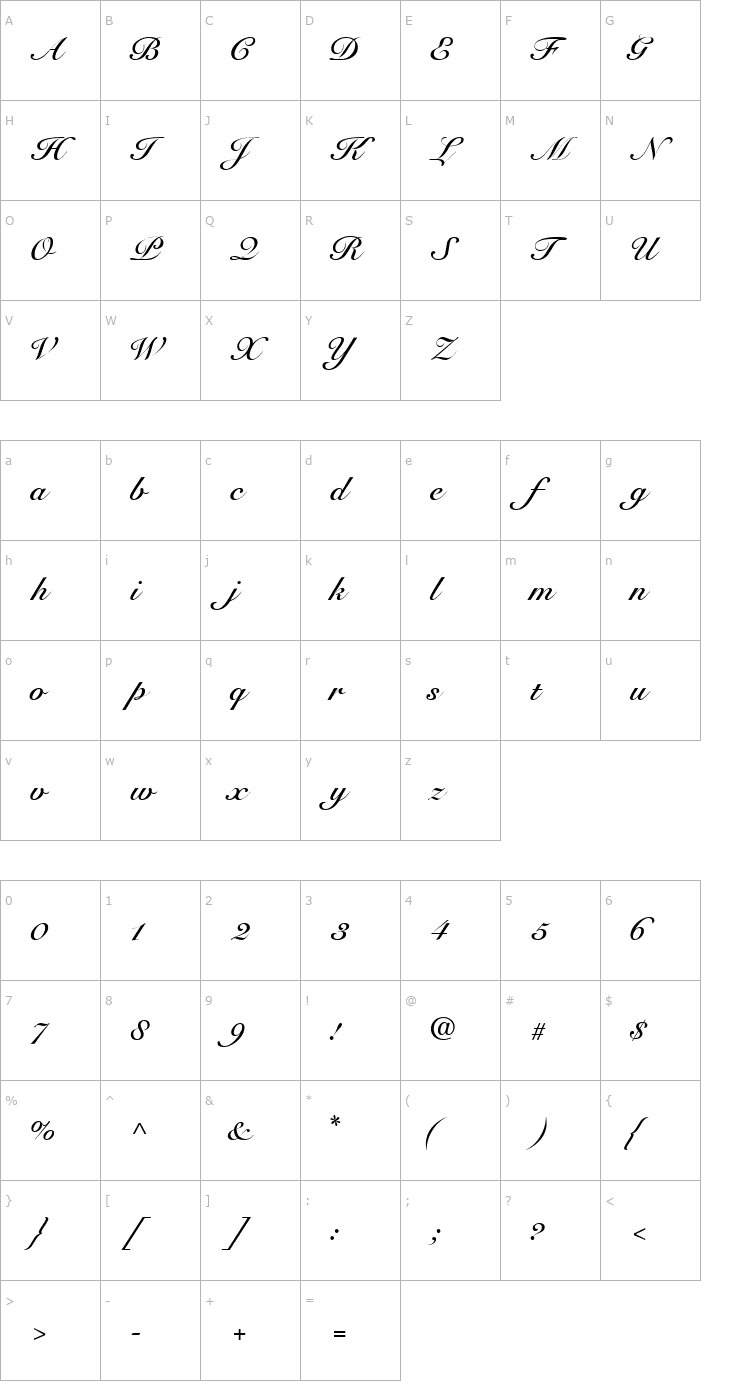 Character Map TangoScriptSSK Bold Font