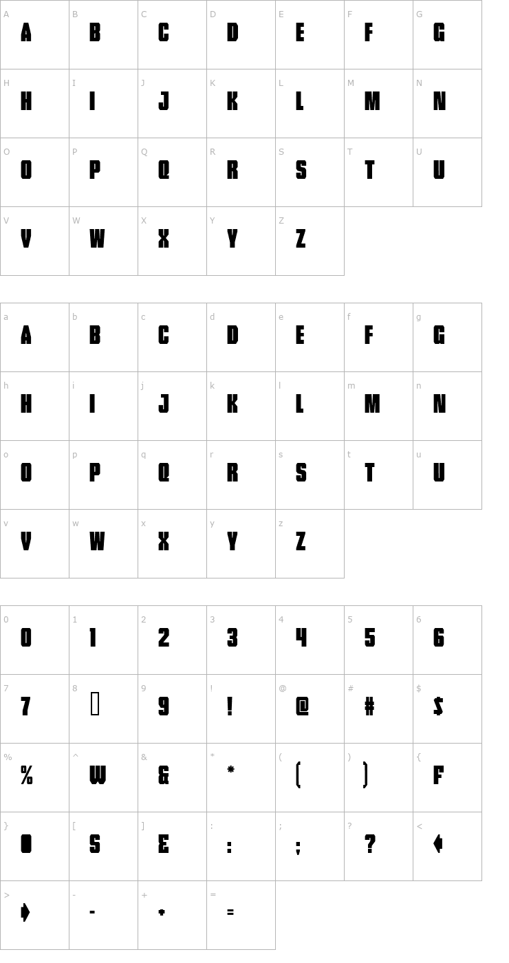 Character Map Tank Font