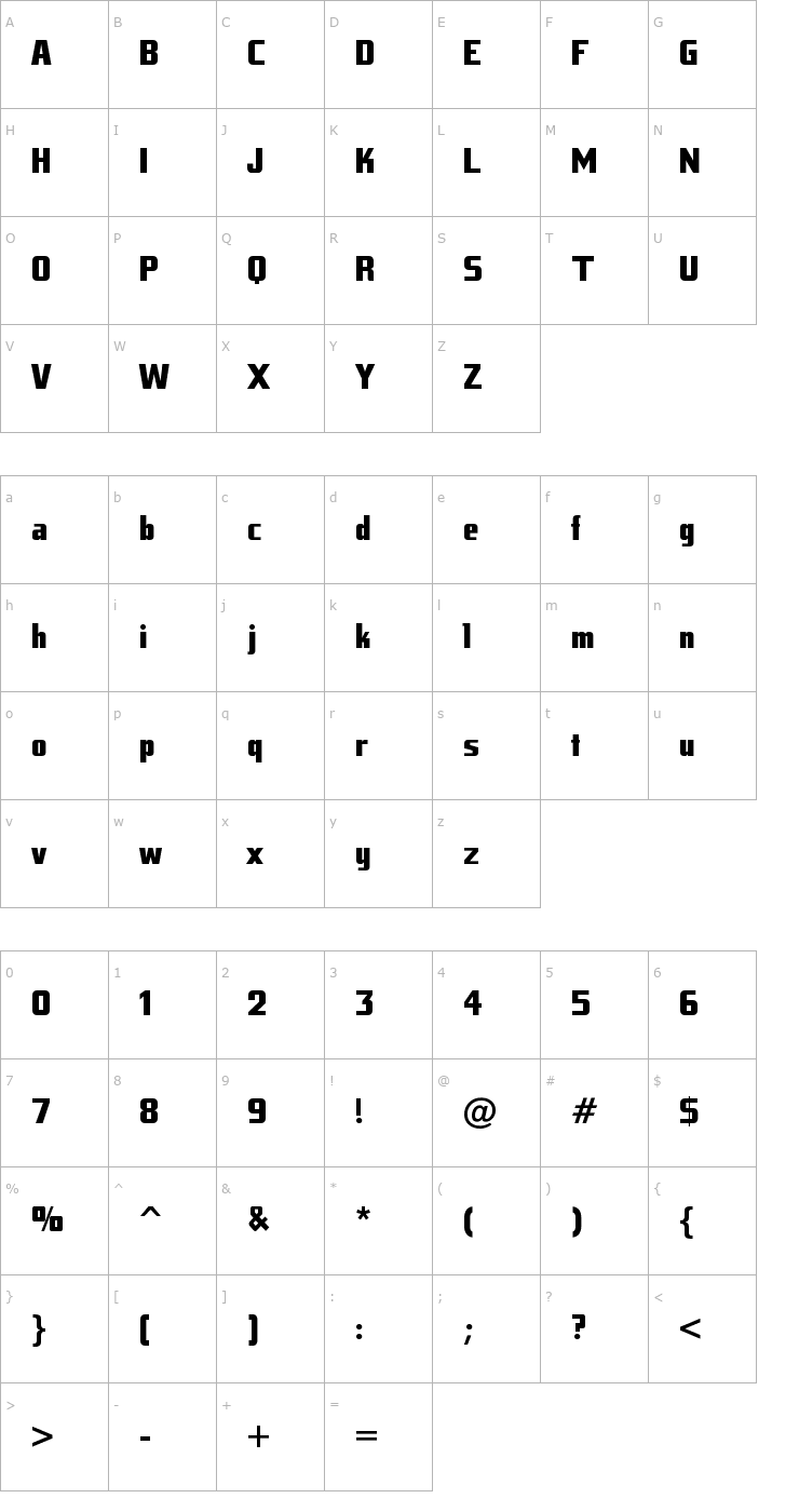 Character Map Tank Junior Font