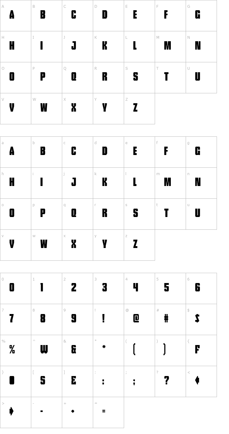 Character Map Tank Lite Font