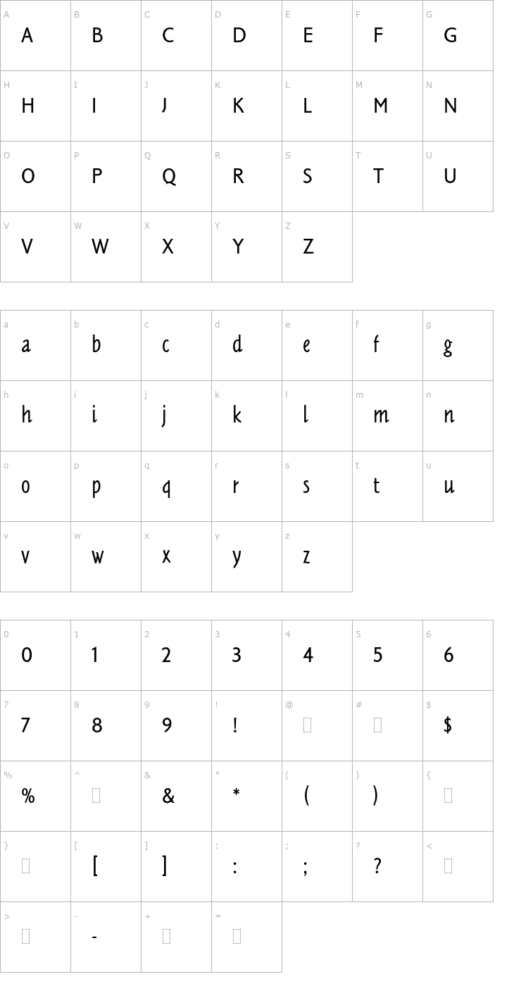 Character Map TannhauserPlain Font