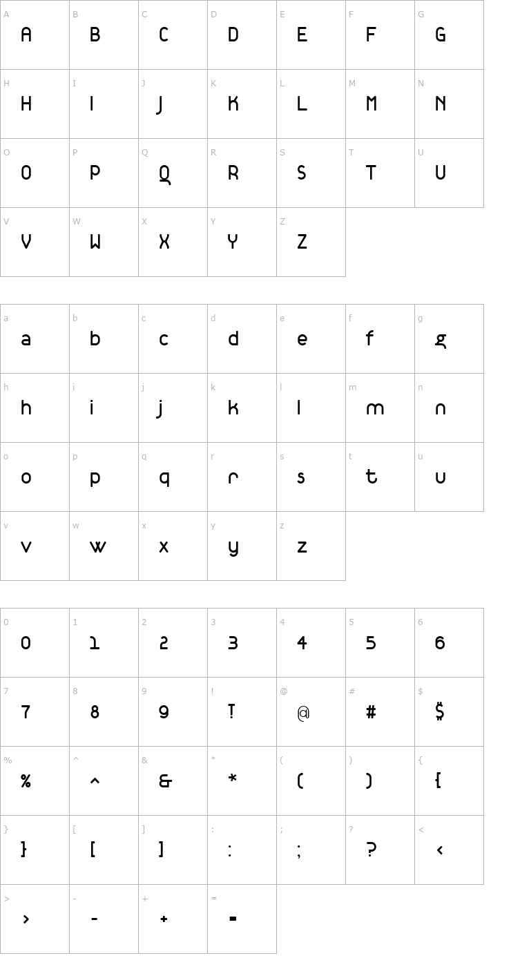Character Map Tantalus Font
