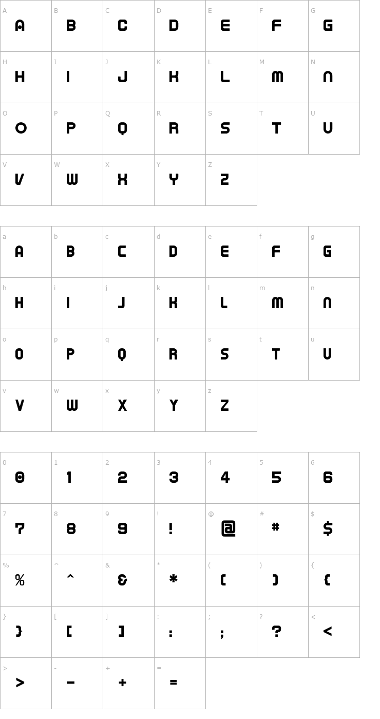 Character Map TAPEMAN Font