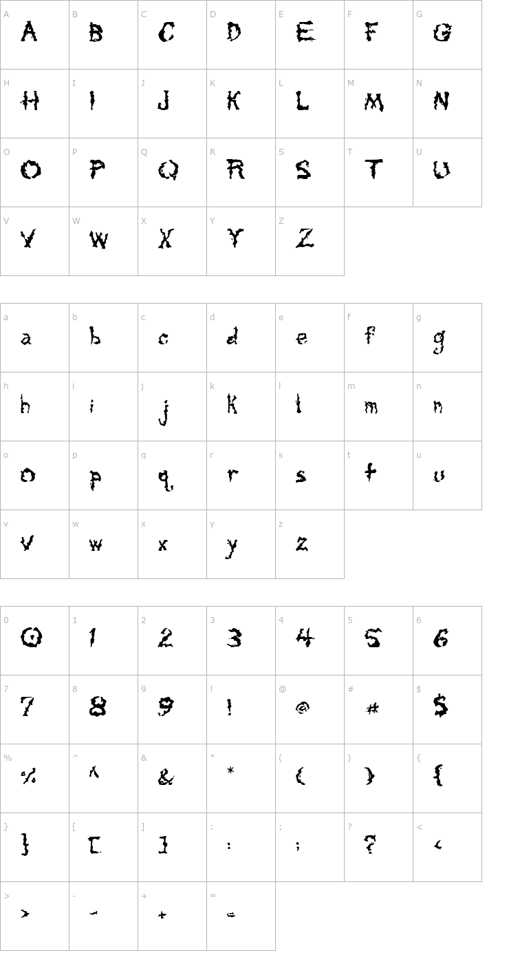 Character Map Tar Pits Font