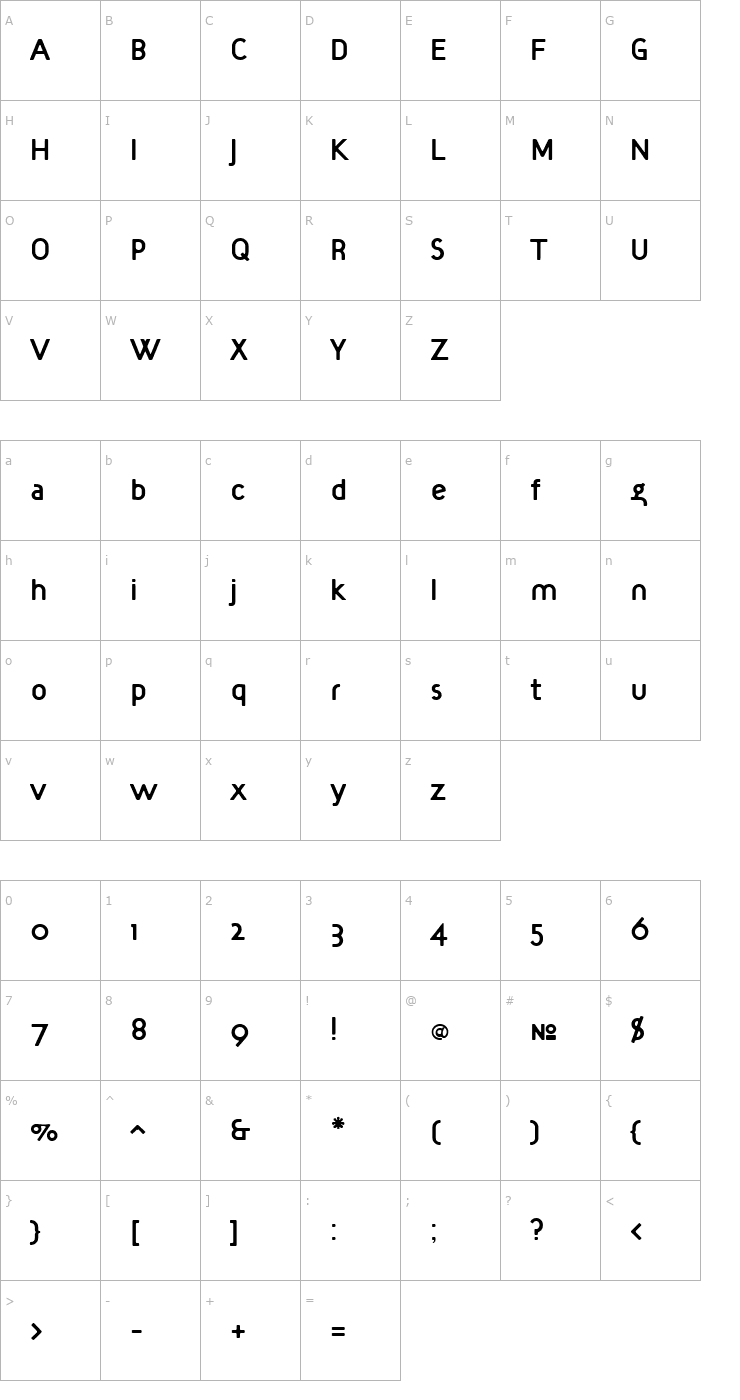 Character Map TargetBooK Font