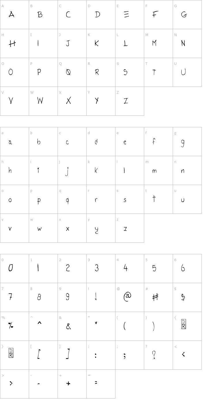 Character Map Tatida Rocking Font