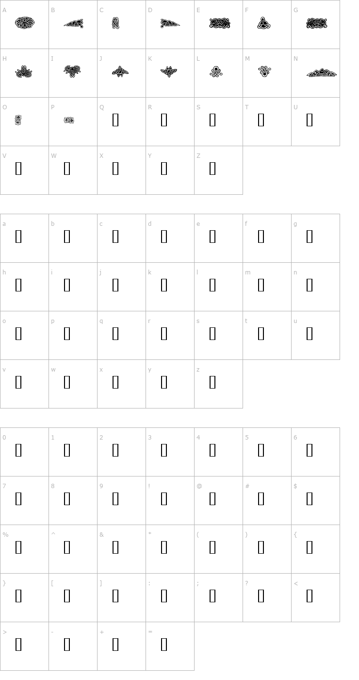 Character Map Tattoo No1 Font