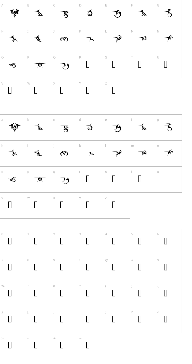 Character Map Tattooz 1 Font