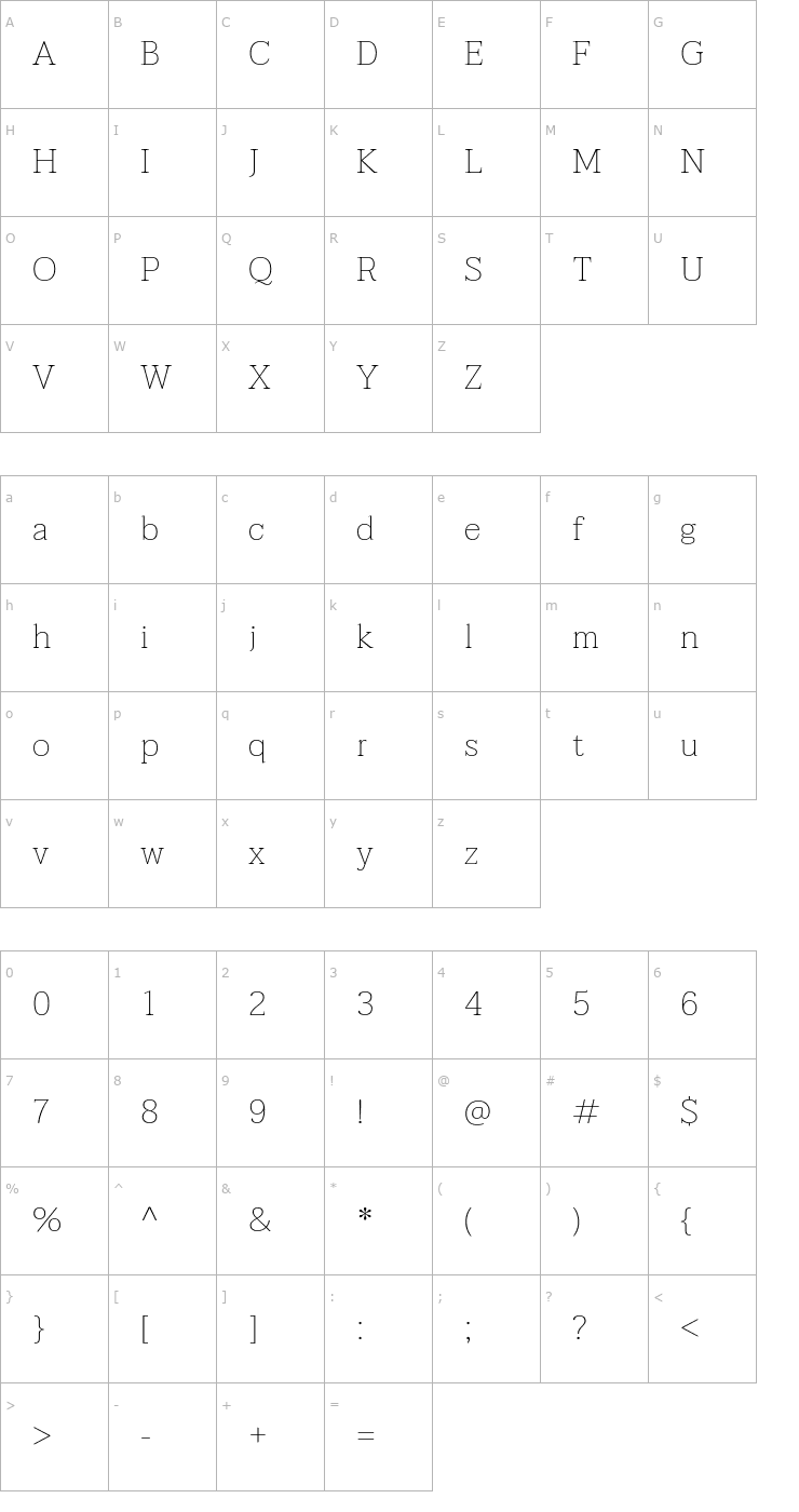 Character Map Taviraj Thin Font