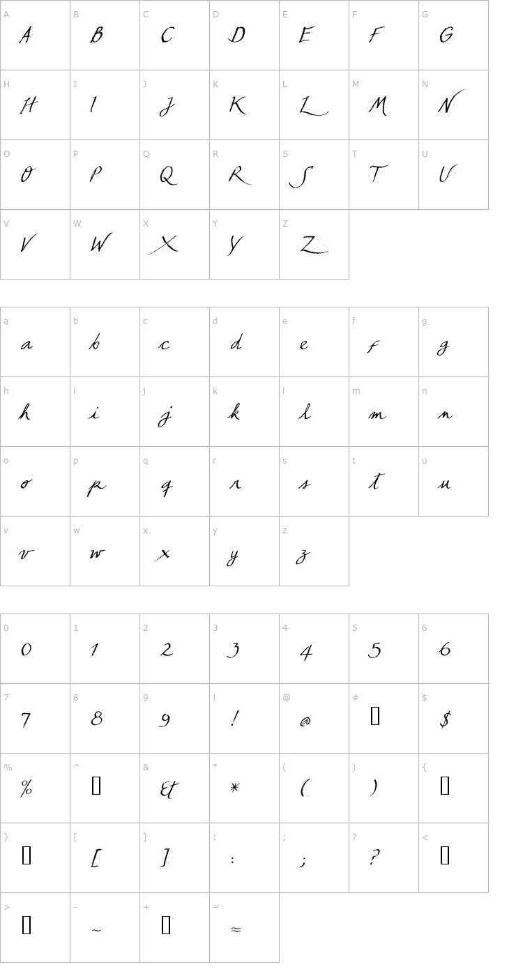 Character Map TCLescuelerascript Font