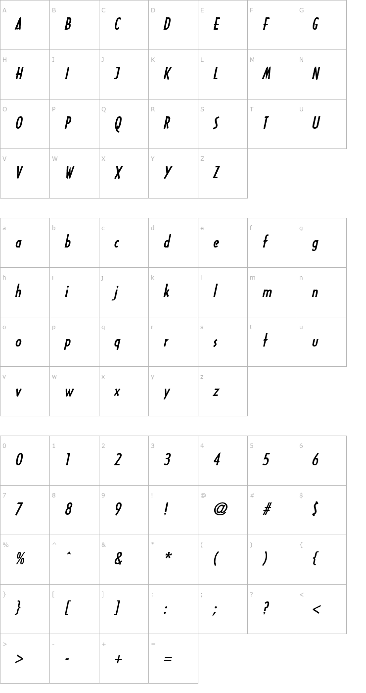 Character Map Tech Bold Italic Font