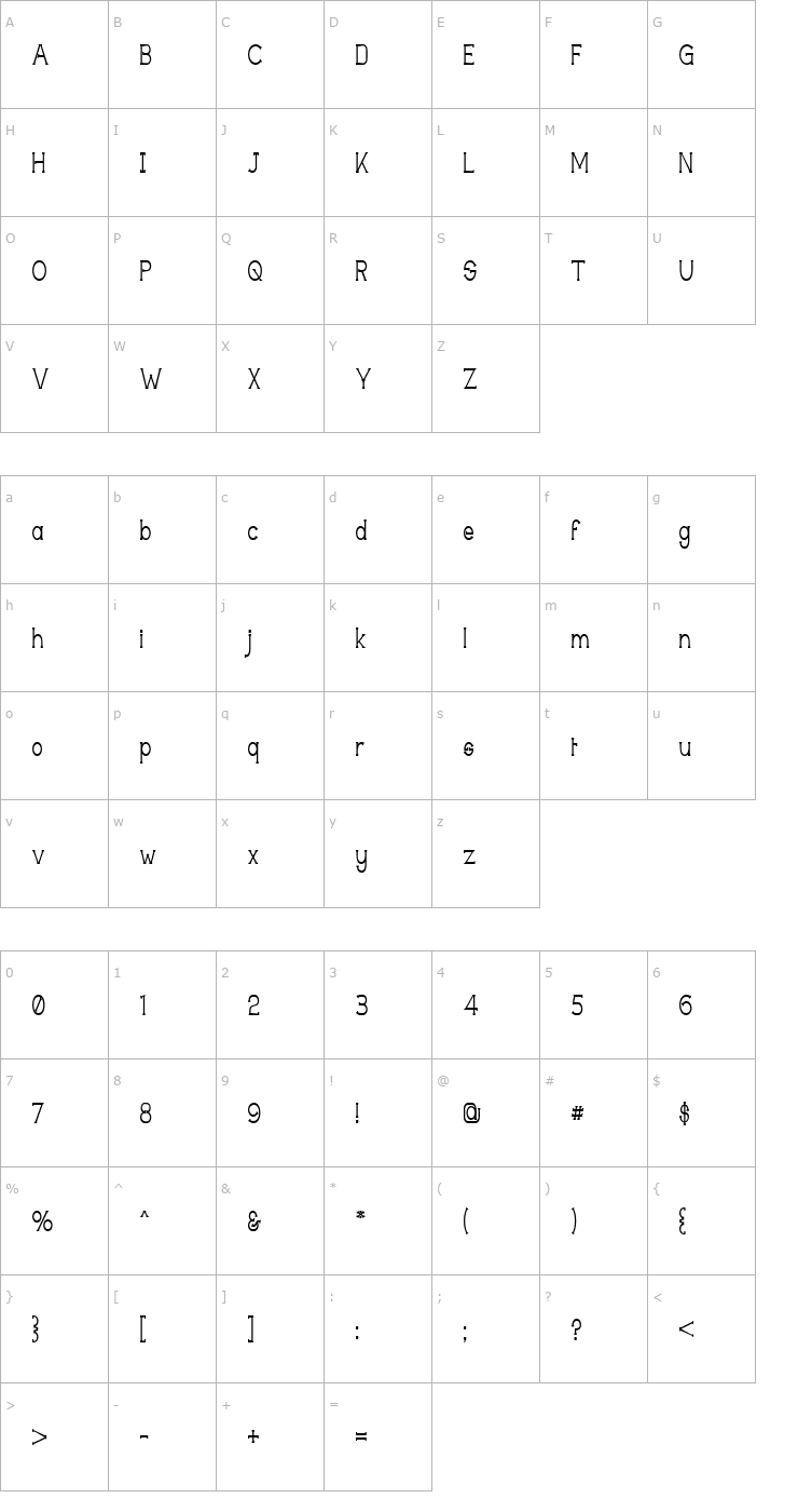 Character Map Technically Insane Narrow Font