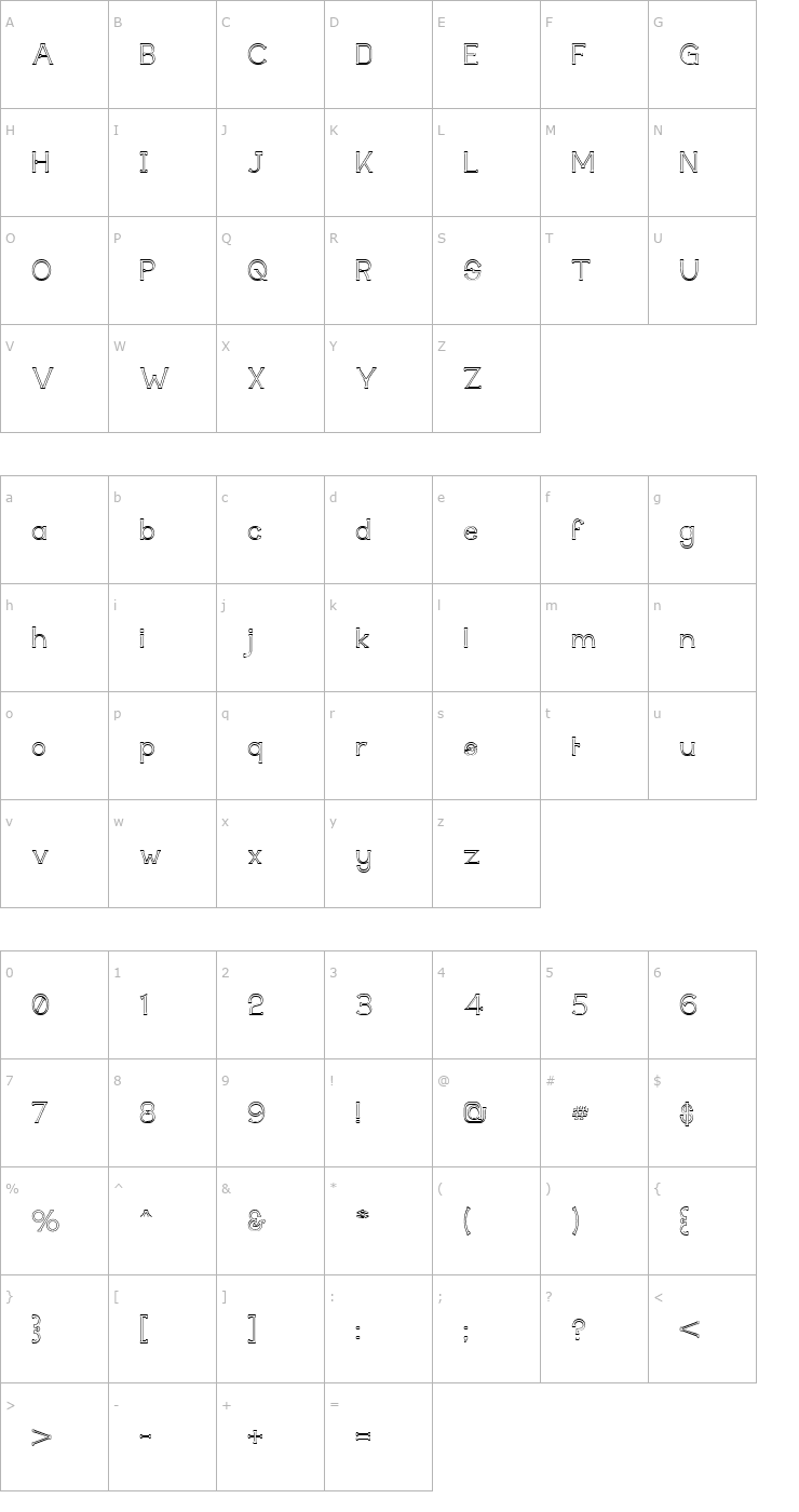 Character Map Technically Insane Outline Font
