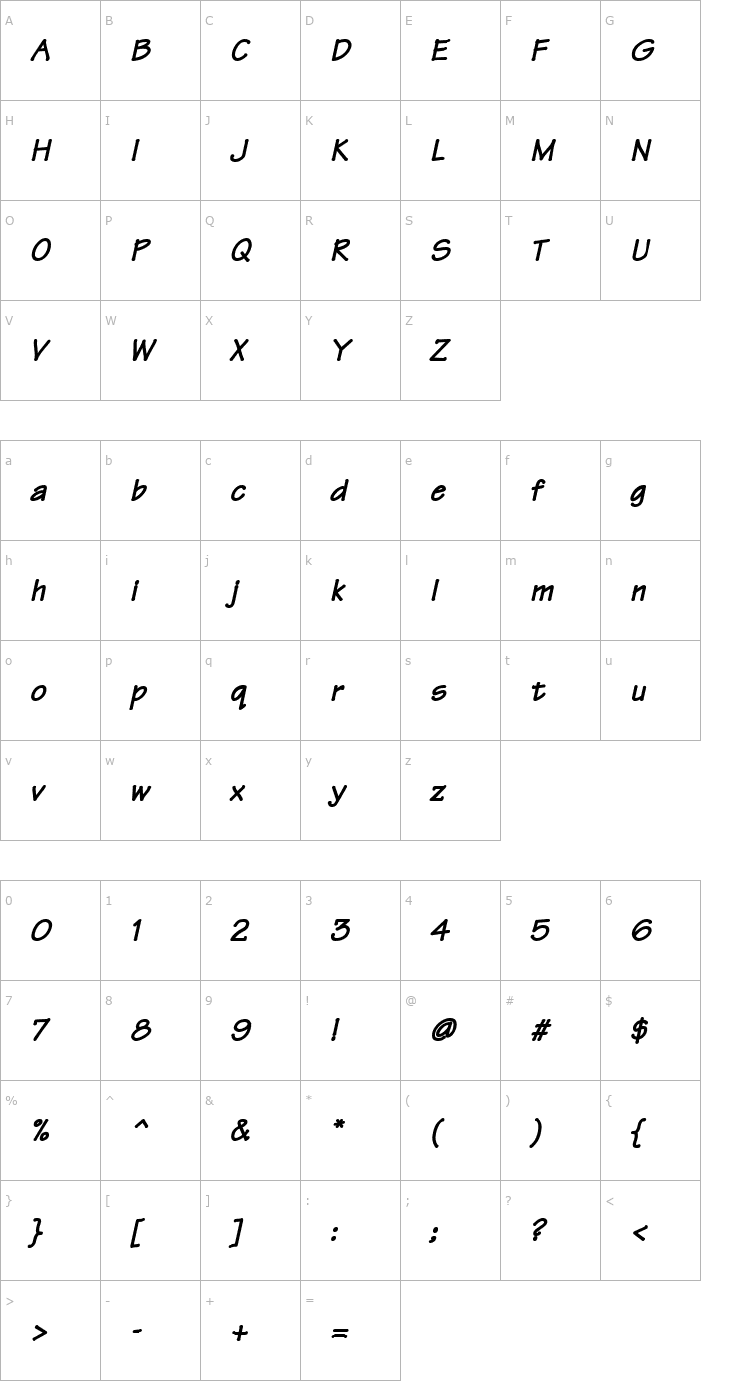 Character Map Techno Heavy BoldItalic Font
