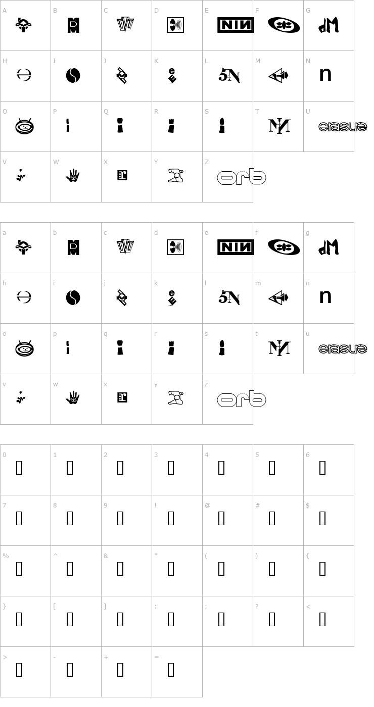 Character Map TechnoBats Font