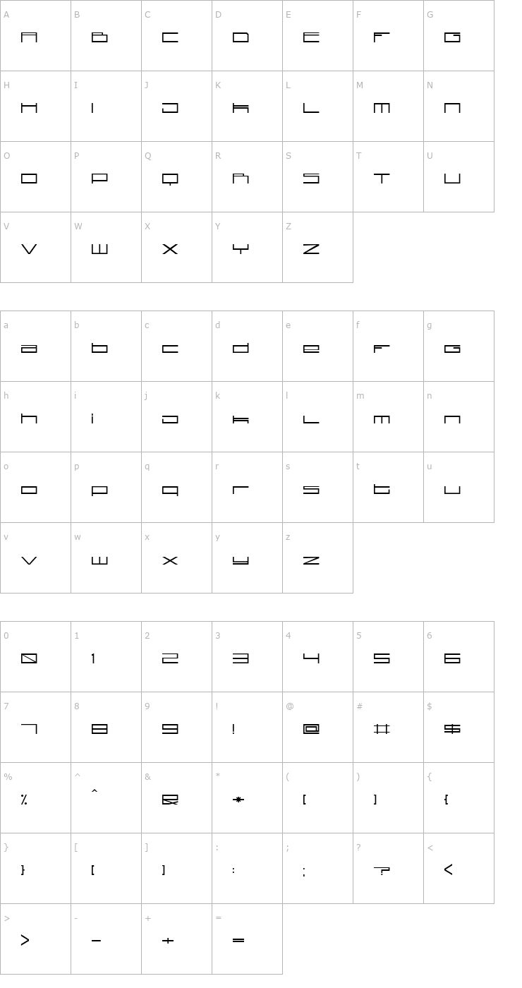 Character Map Technoid Font