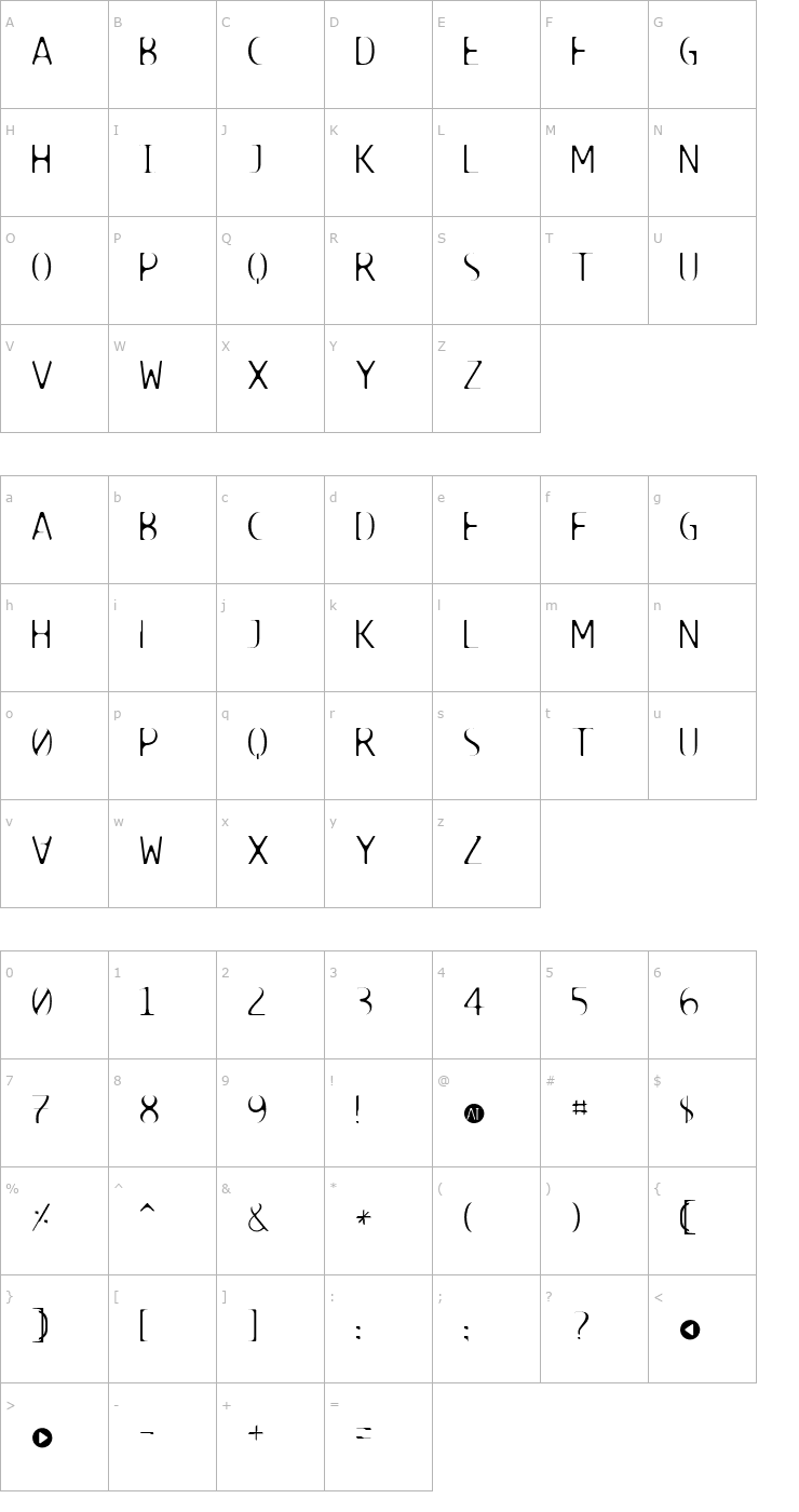 Character Map TECHNOIRE-Suture Font