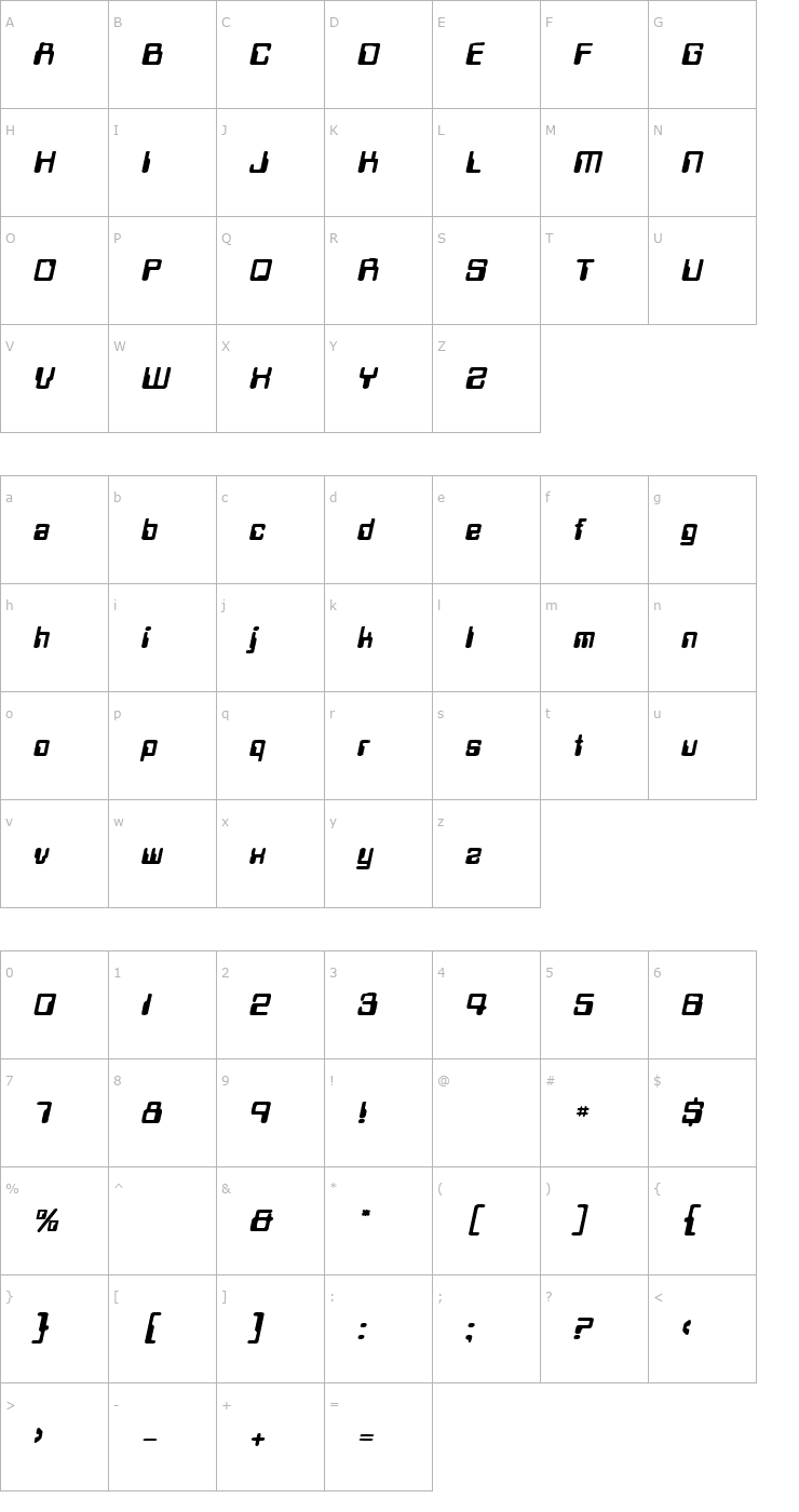 Character Map TechSchool BoldOblique Font