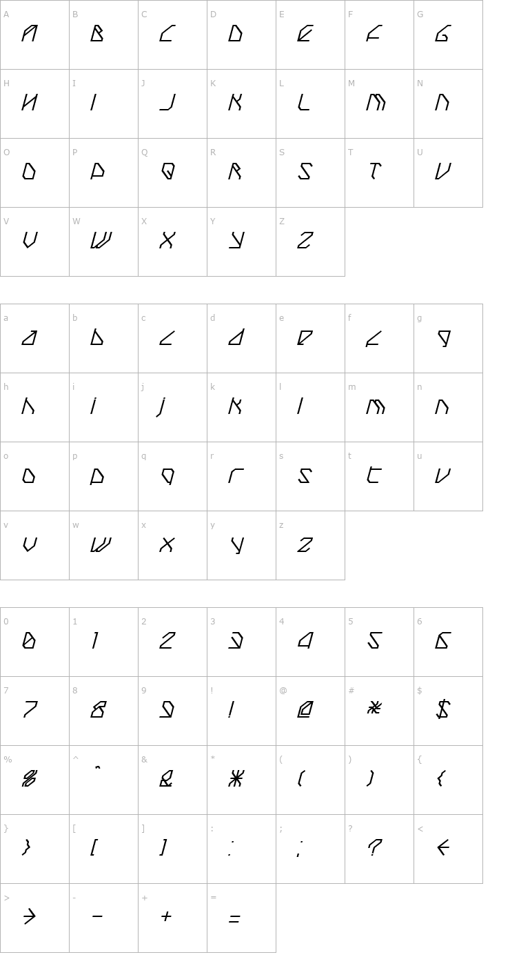 Character Map TechstepMedium Oblique Font