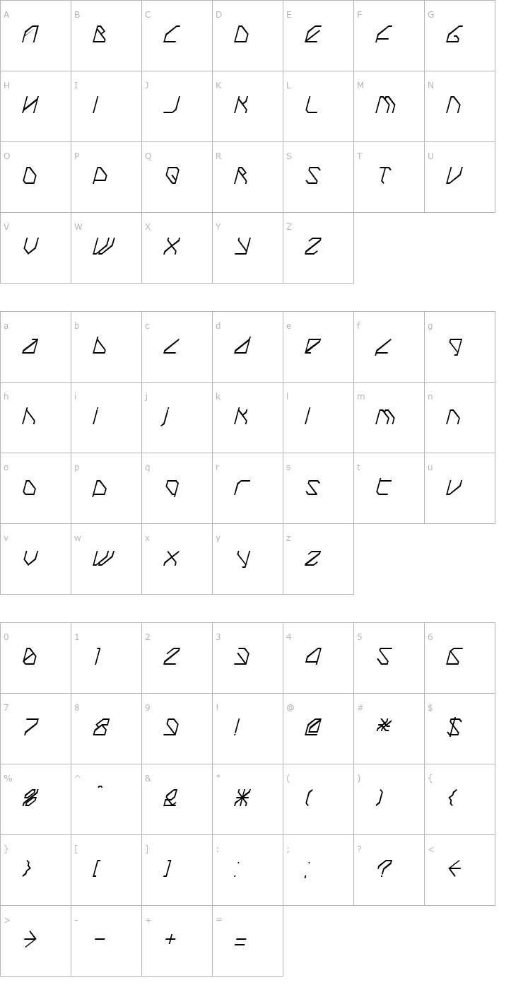 Character Map TechstepRegular Oblique Font