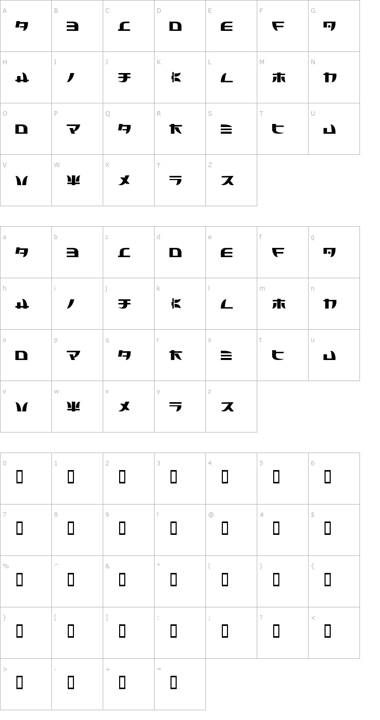 Character Map Tecnojap Font