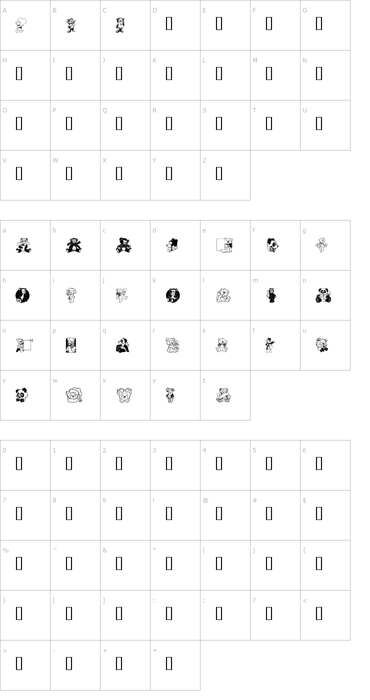 Character Map Teddies Font