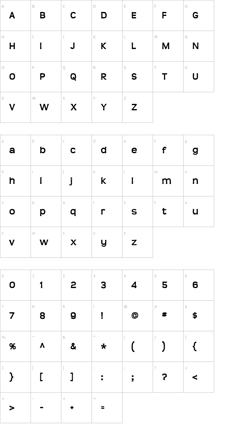 Character Map Teen bold Font