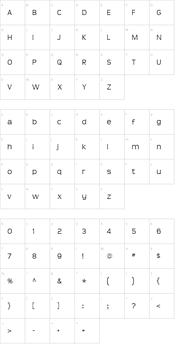 Character Map Teen Light Font