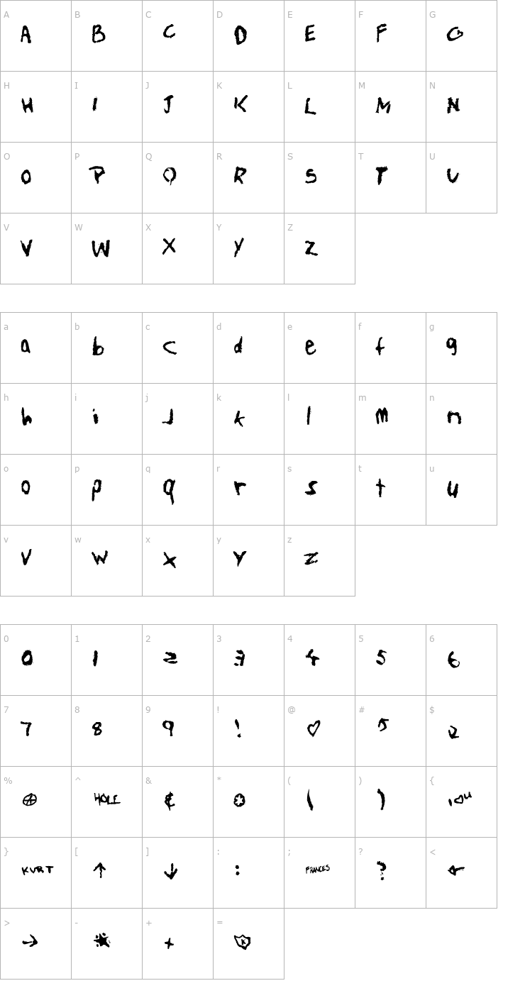 Character Map teen spirit Font