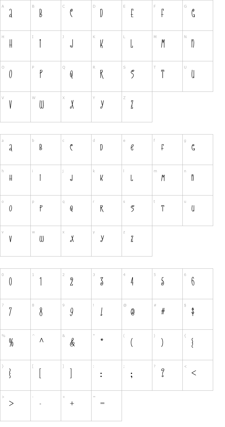 Character Map Teeny Boppin NF Font