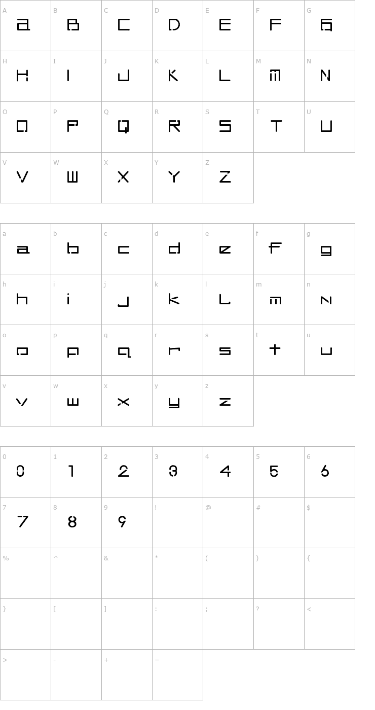 Character Map TEK HED BOLIMIC Font