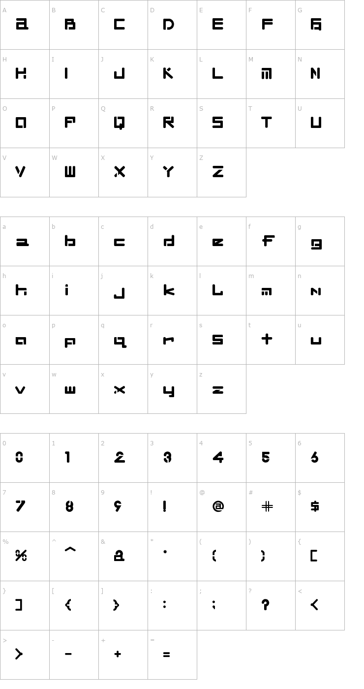 Character Map Tek Hed Regular Font