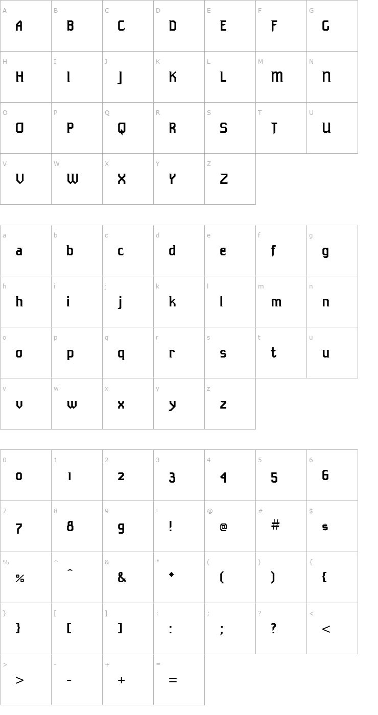 Character Map Tekno ICG Bold Font
