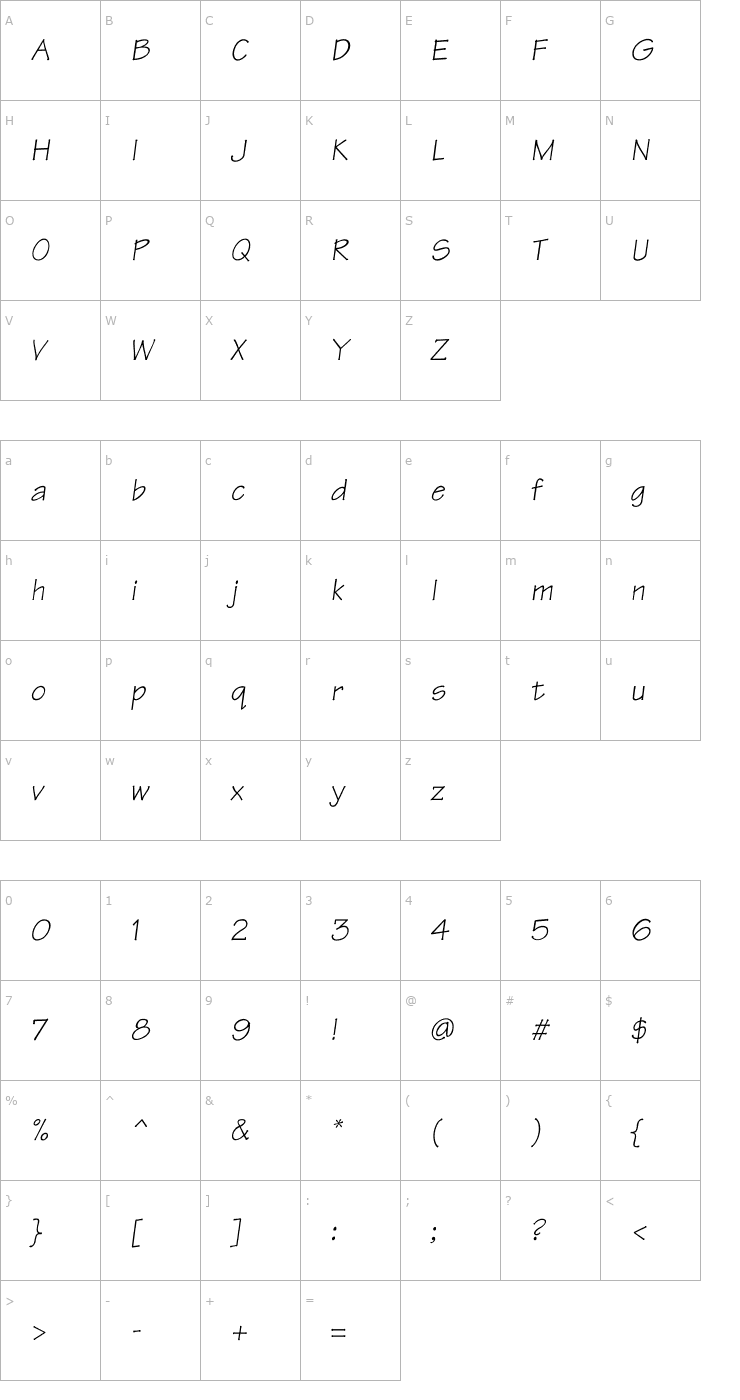 Character Map Tekton-Italic Font